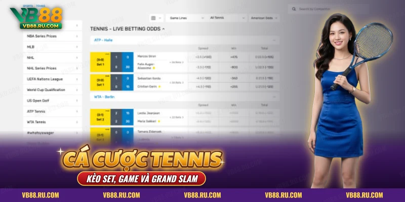 Cá cược tennis VB88 – bảng kèo tennis trực tiếp có cột chấp và tổng game