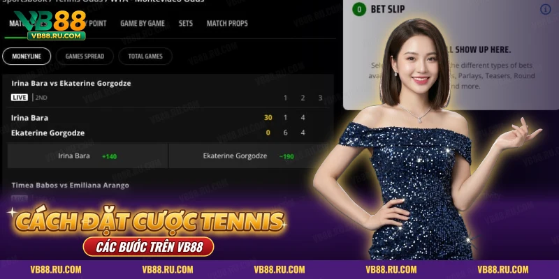 Trang kèo tennis có các tab thắng thua, chấp game, tổng game và phiếu cược
