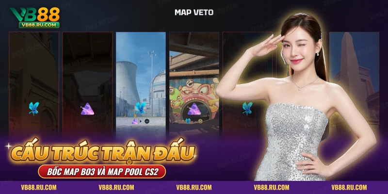 Màn cấm chọn map CS2 Bo3 với các cột map và biểu tượng đội