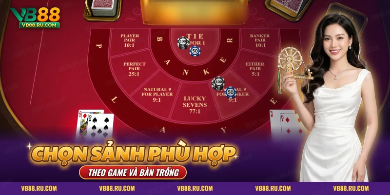 Bàn baccarat nền đỏ với các ô cược phụ khi chọn sảnh theo game
