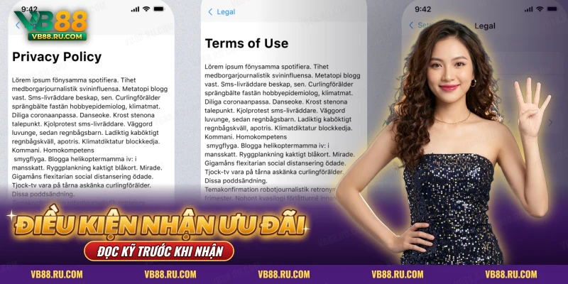 Màn hình điều khoản sử dụng và chính sách khi xem điều kiện nhận ưu đãi