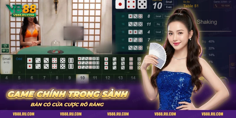 Bàn sic bo trực tiếp có dealer và các ô cược trong sảnh AE Sexy