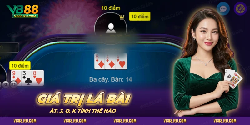 Bàn Ba cây có tám rô Át rô Át cơ để xem giá trị lá bài