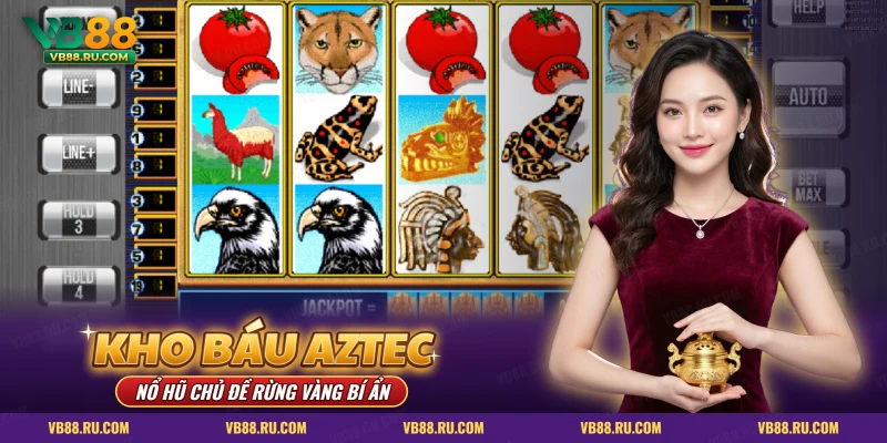Nổ hũ Kho Báu Aztec VB88 với báo, ếch, đại bàng và mặt nạ vàng