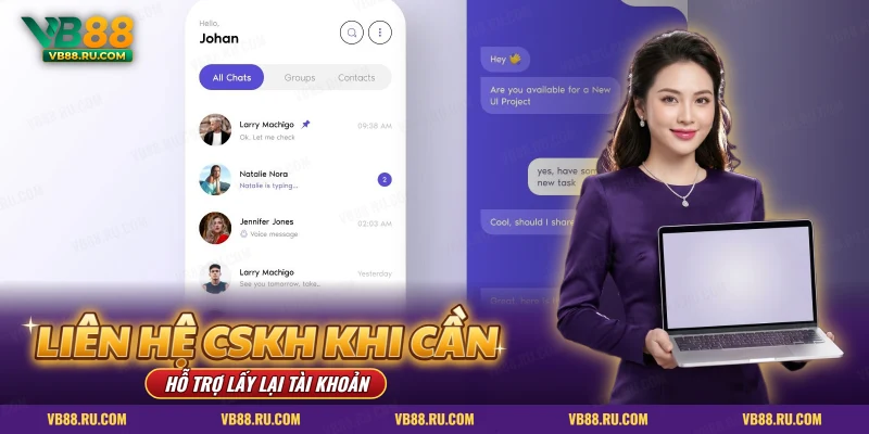 Danh sách trò chuyện và khung chat khi liên hệ CSKH lấy lại mật khẩu