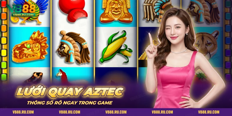 Lưới slot Aztec với mặt nạ vàng và bắp ngô, nơi xem thông số game