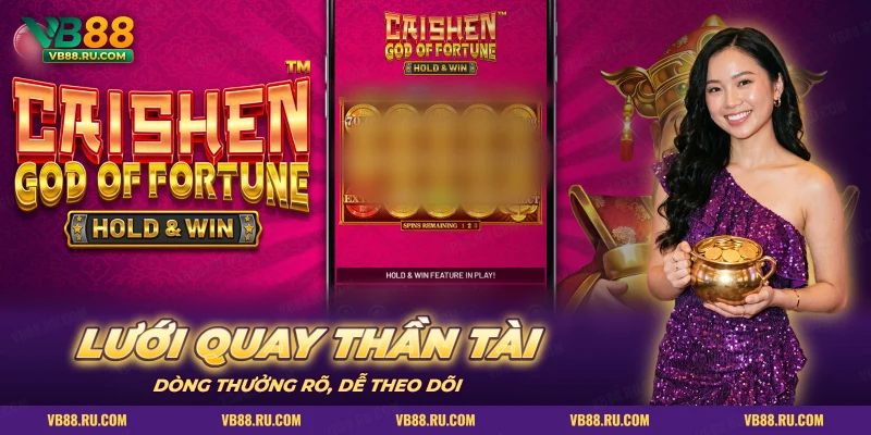 Màn slot Caishen God of Fortune trên điện thoại, một trong hai bản Thần Tài