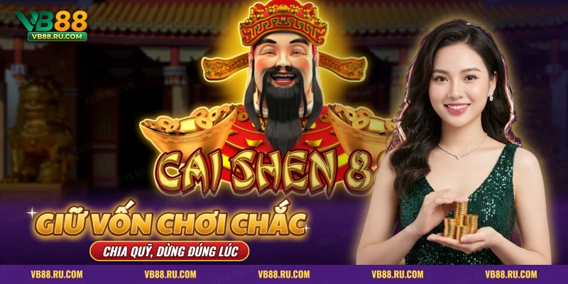 Thần Tài râu đen cùng thỏi vàng trước đền cổ trong slot nổ hũ Thần Tài