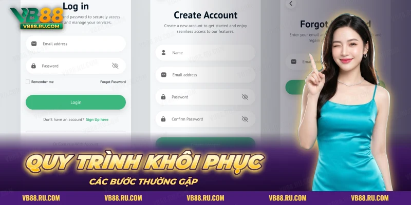 Ba màn hình đăng nhập, tạo tài khoản và quên mật khẩu trên điện thoại