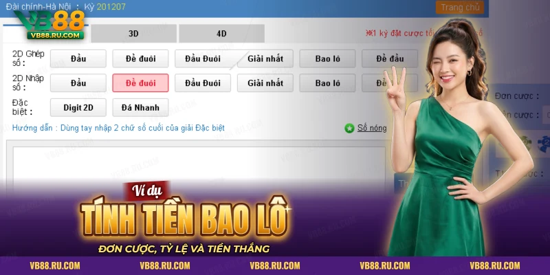 Giao diện nhập số lô đề với các nút bao lô, đầu đuôi, giải nhất và đề đầu