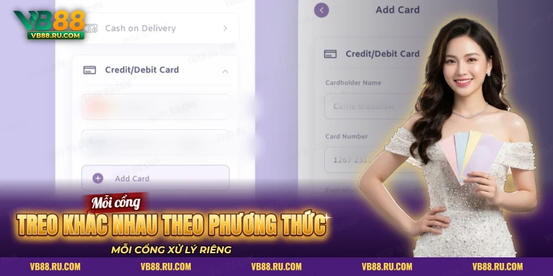 Màn hình danh sách phương thức thanh toán và thêm thẻ trên điện thoại