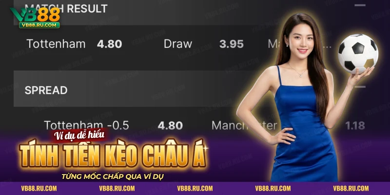 Màn hình điện thoại hiển thị kèo chấp bàn của hai đội trong ví dụ