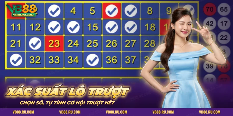 Lưới chọn số với các ô đã đánh dấu, dùng để tính xác suất lô trượt